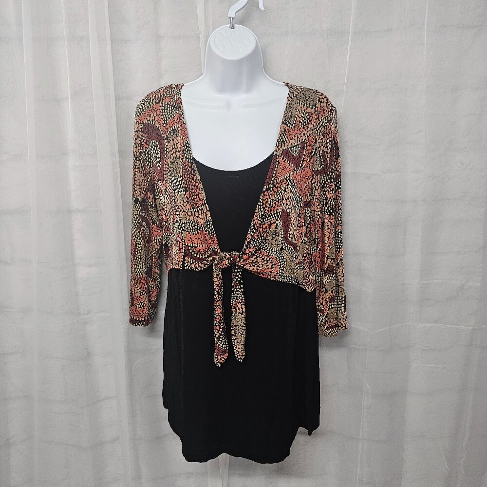 Vintage The Travel Collection Black Rust Y2K Mosaic Tie Front Tunic Boho Retro M